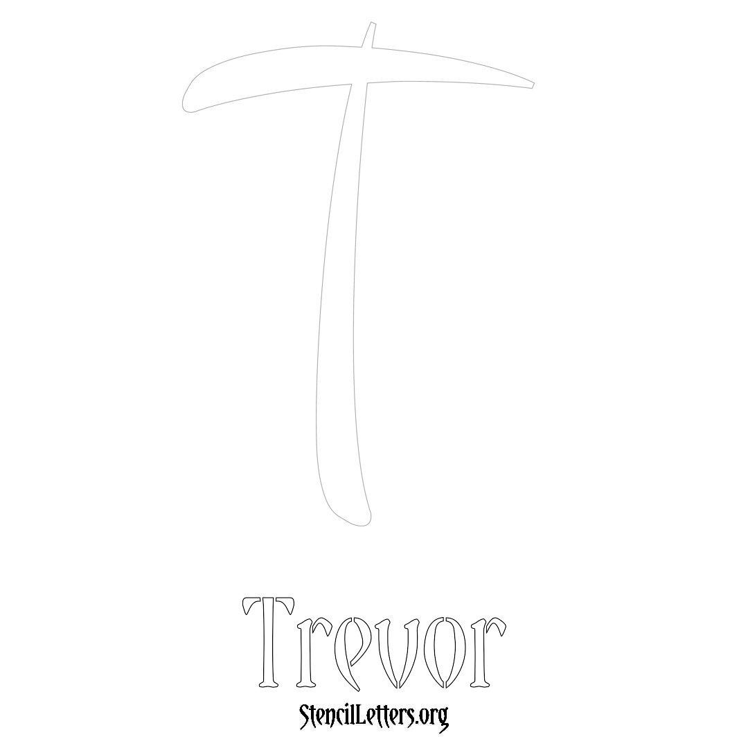 Trevor printable name initial stencil in Vintage Brush Lettering