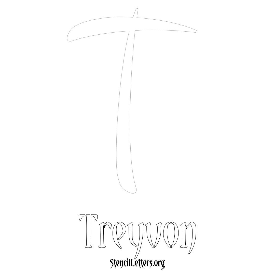 Treyvon printable name initial stencil in Vintage Brush Lettering