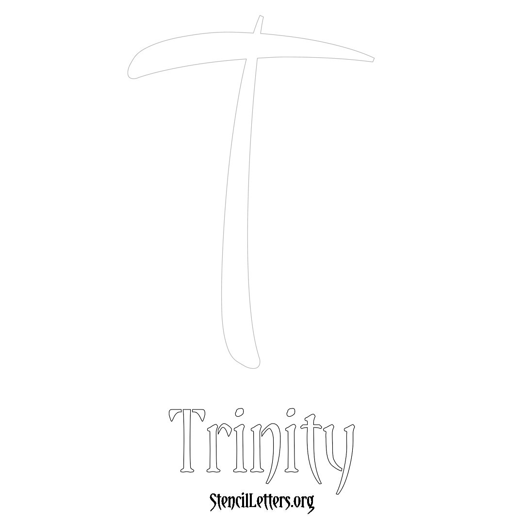 Trinity printable name initial stencil in Vintage Brush Lettering