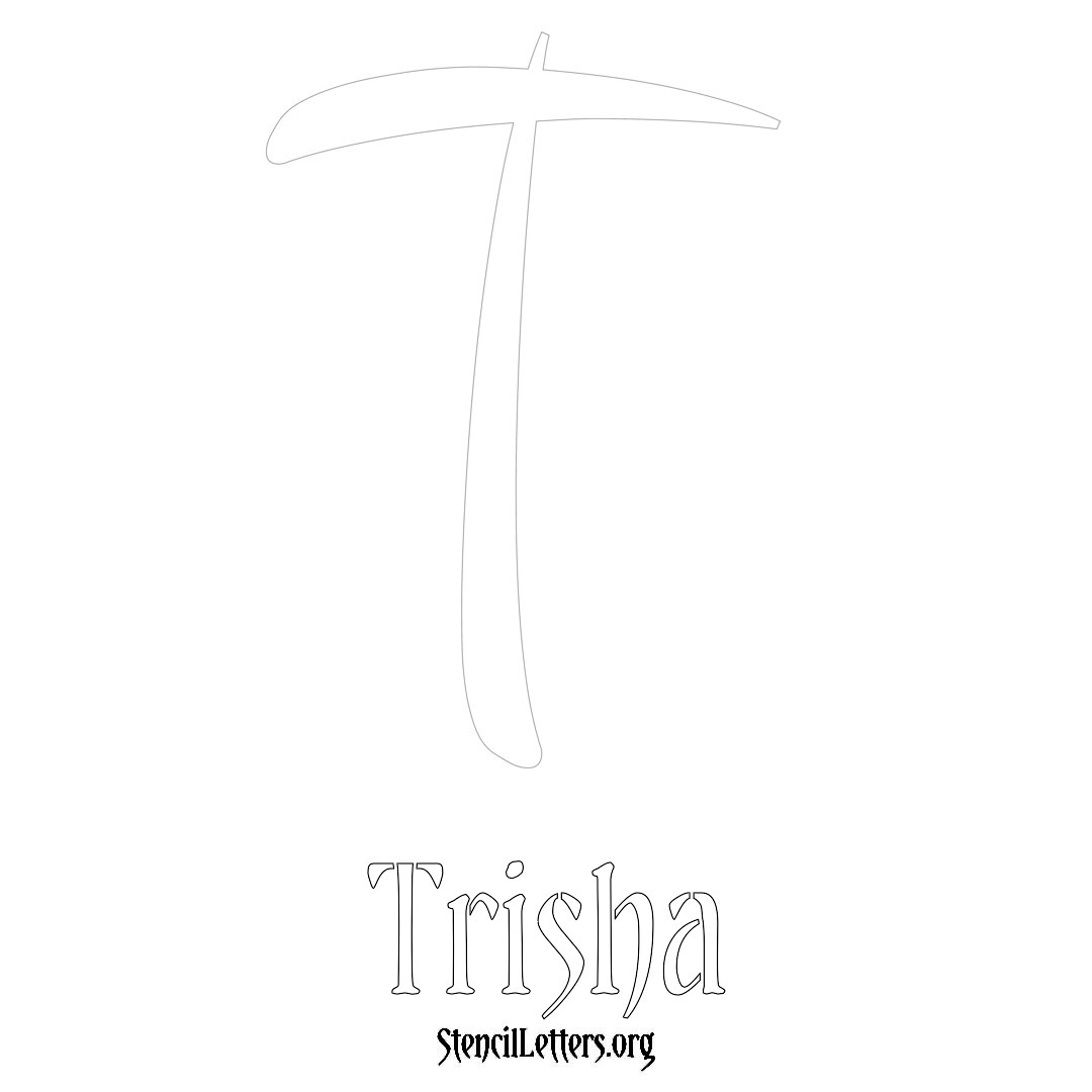 Trisha printable name initial stencil in Vintage Brush Lettering