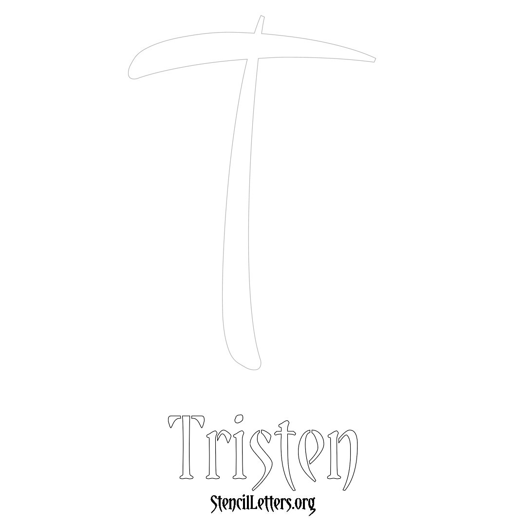 Tristen printable name initial stencil in Vintage Brush Lettering