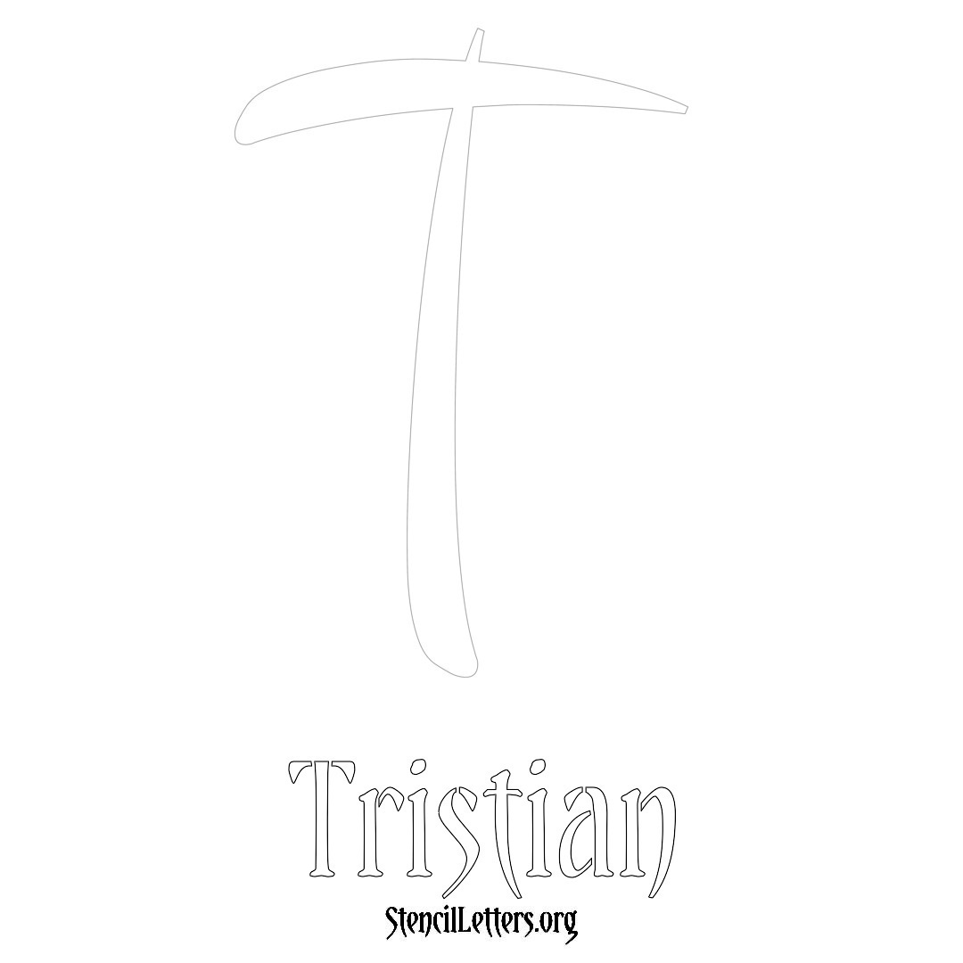 Tristian printable name initial stencil in Vintage Brush Lettering