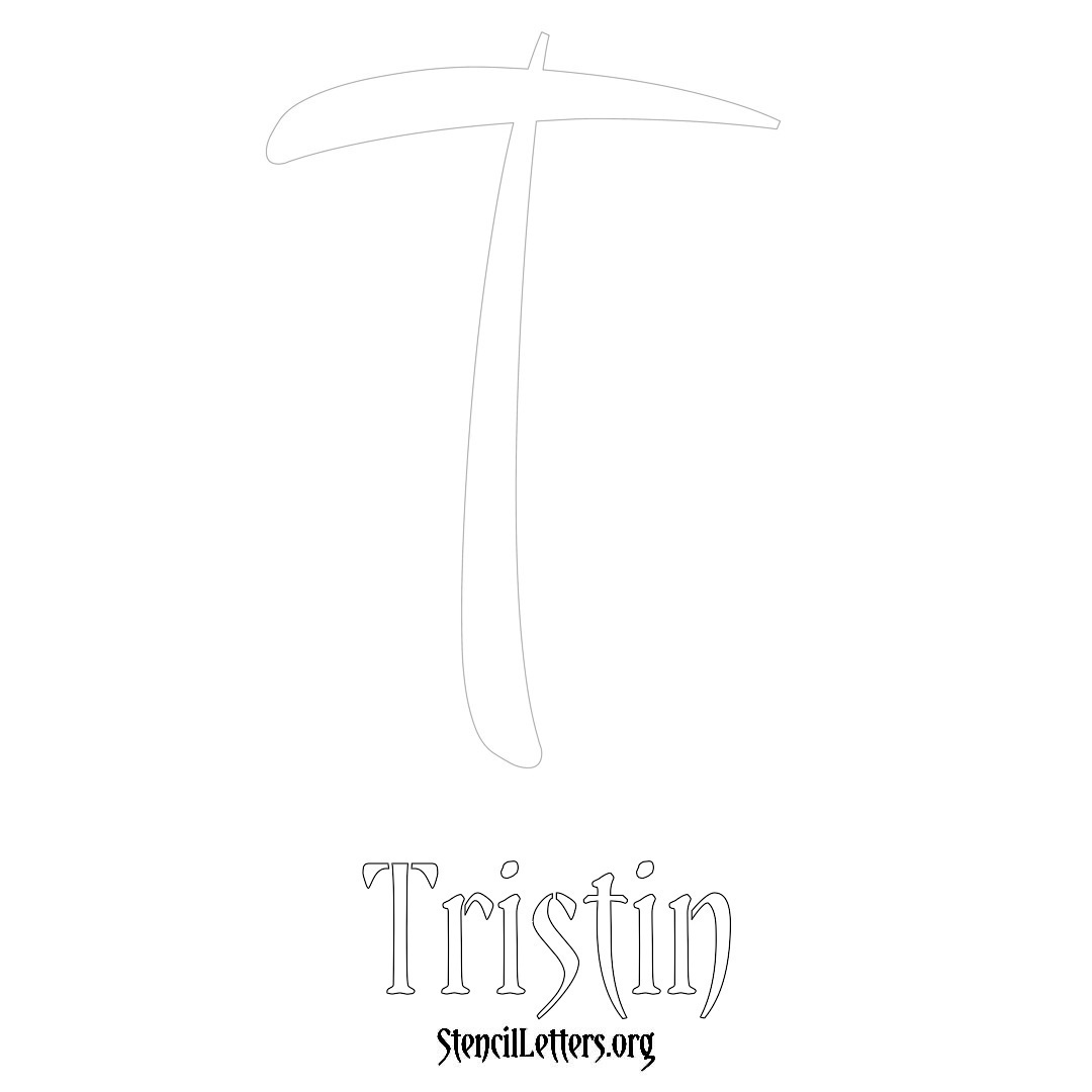 Tristin printable name initial stencil in Vintage Brush Lettering