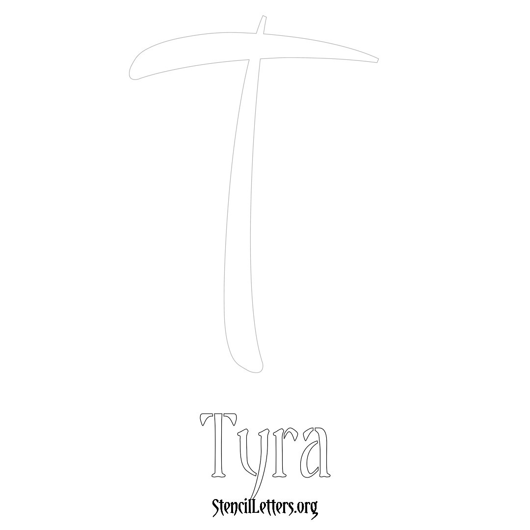 Tyra printable name initial stencil in Vintage Brush Lettering