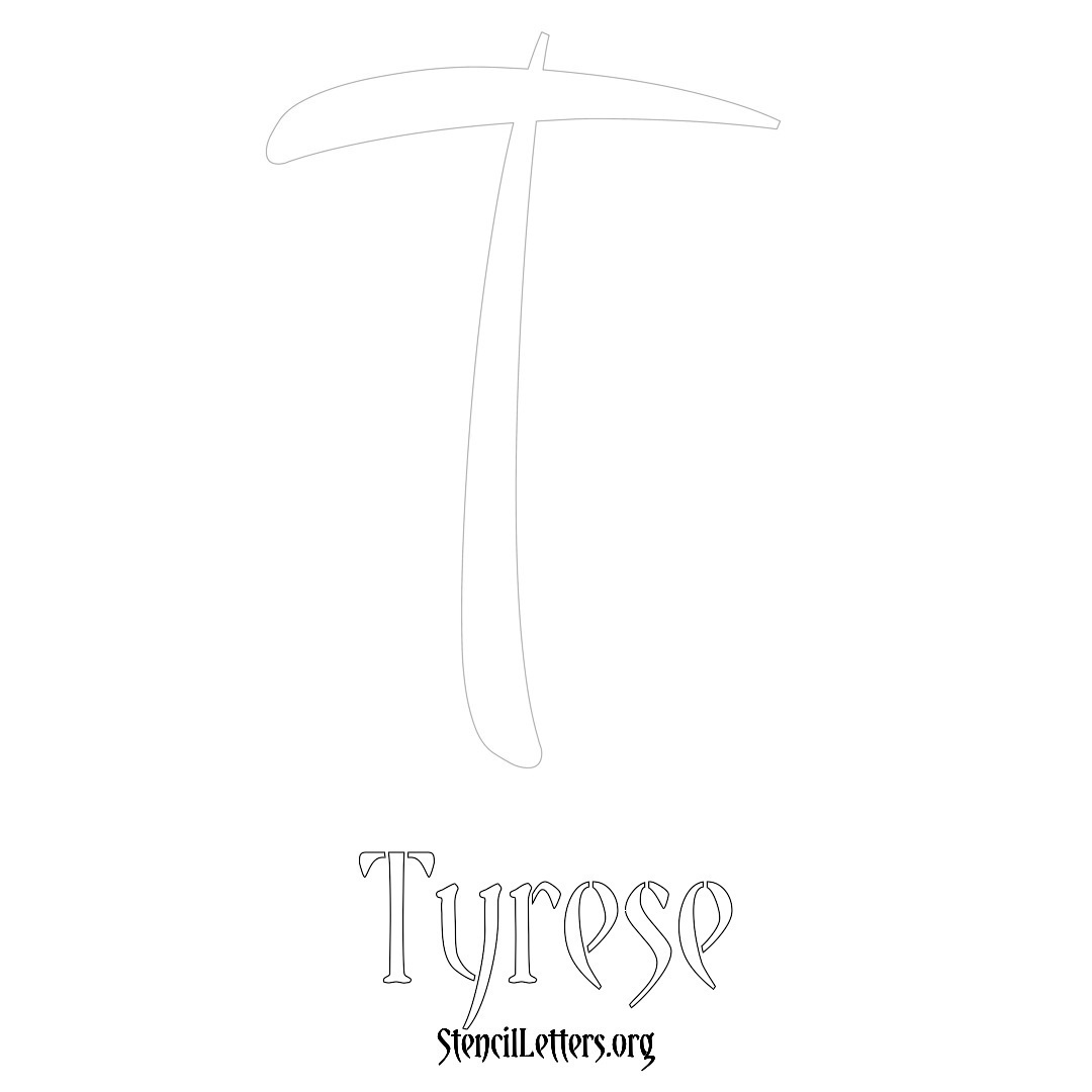 Tyrese printable name initial stencil in Vintage Brush Lettering