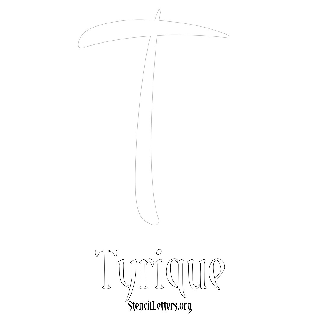 Tyrique printable name initial stencil in Vintage Brush Lettering