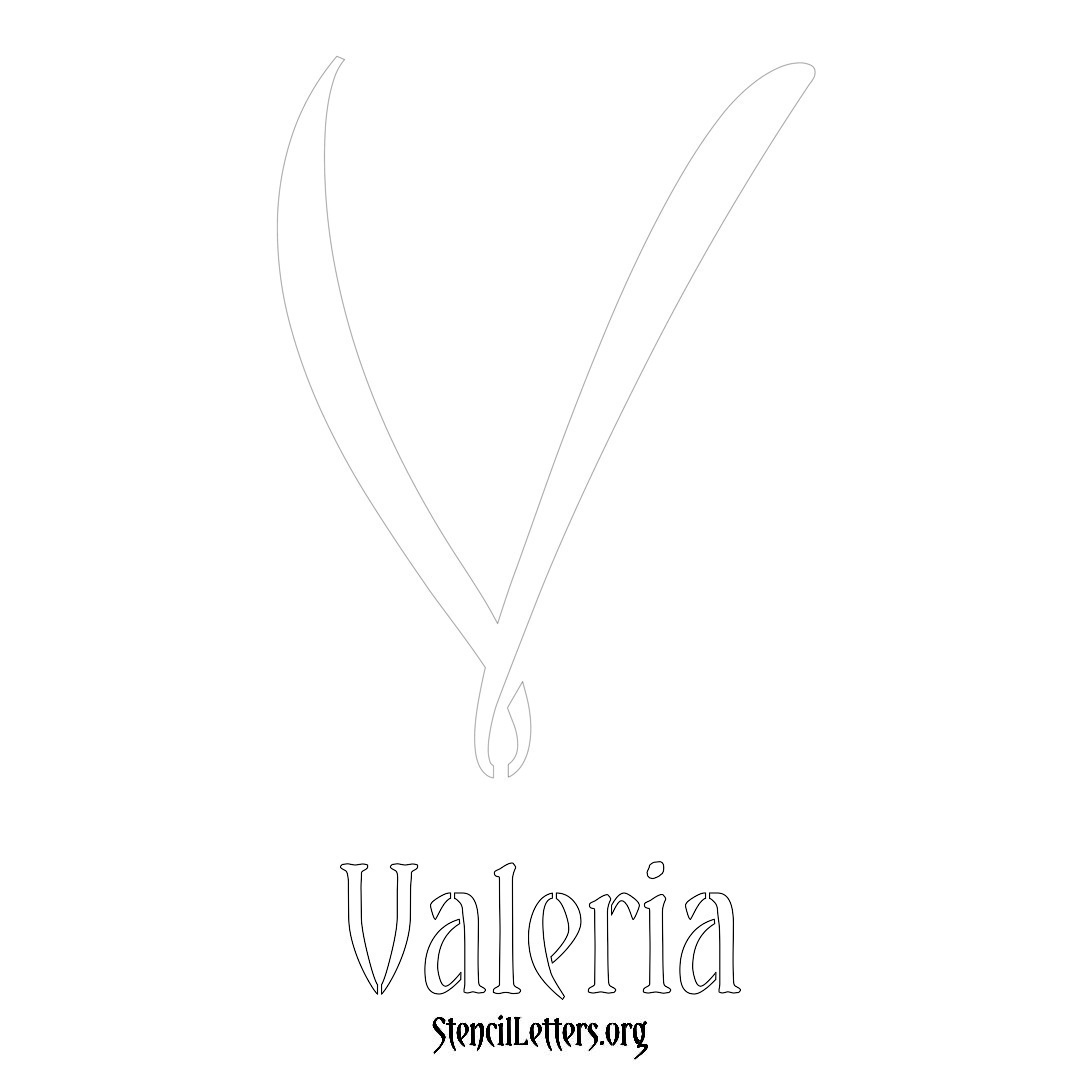 Valeria printable name initial stencil in Vintage Brush Lettering
