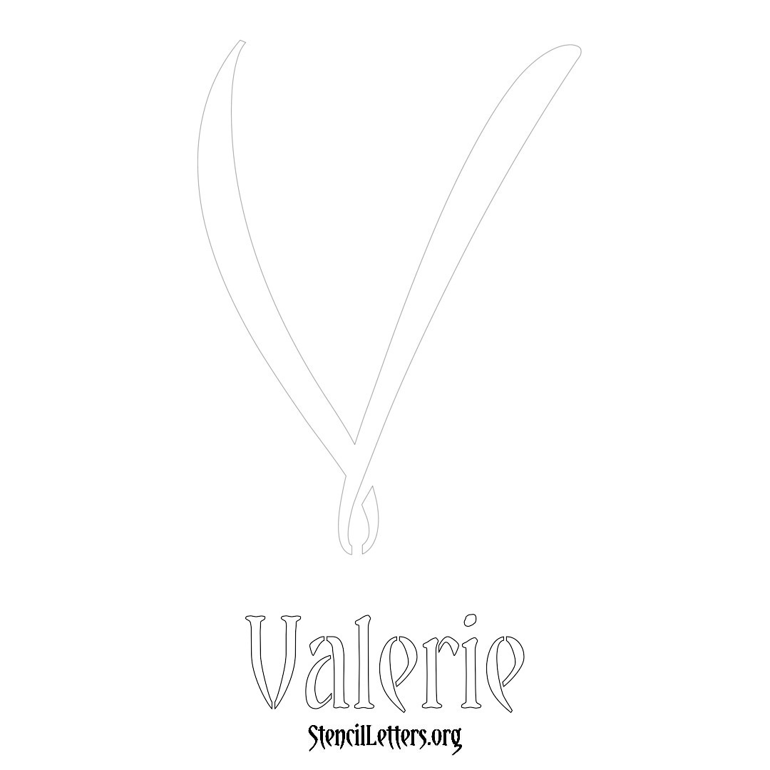 Valerie printable name initial stencil in Vintage Brush Lettering
