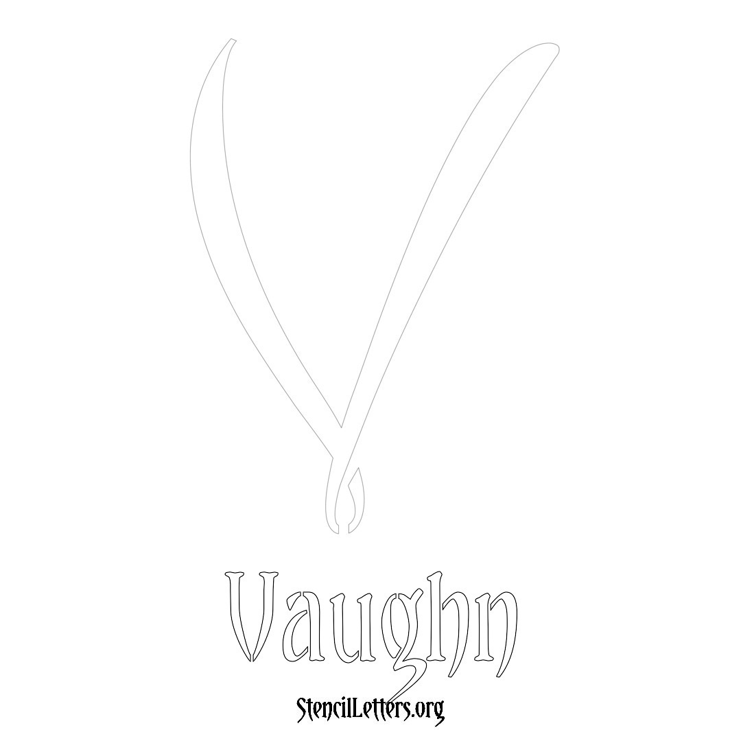 Vaughn printable name initial stencil in Vintage Brush Lettering