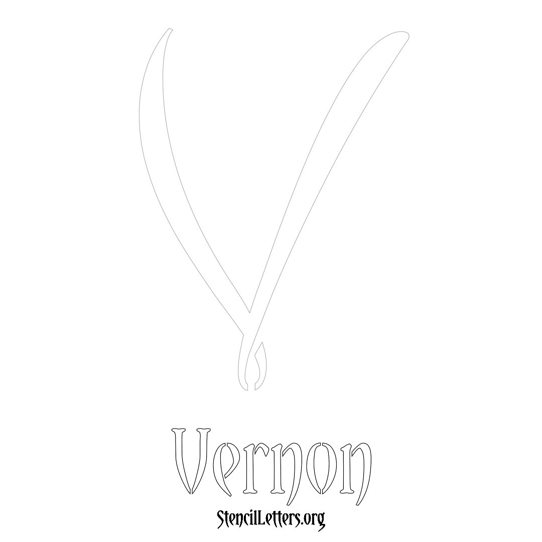 Vernon printable name initial stencil in Vintage Brush Lettering