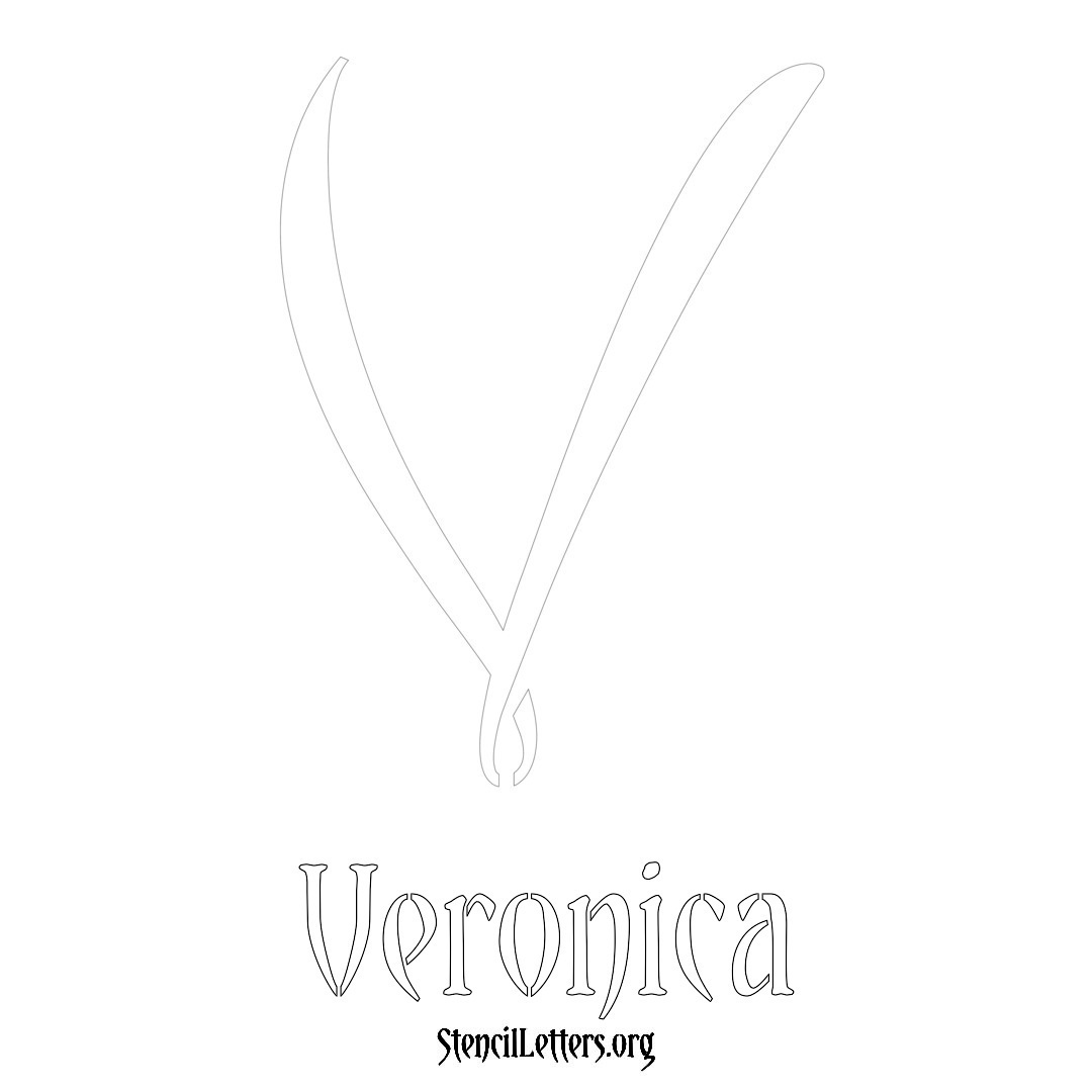 Veronica printable name initial stencil in Vintage Brush Lettering