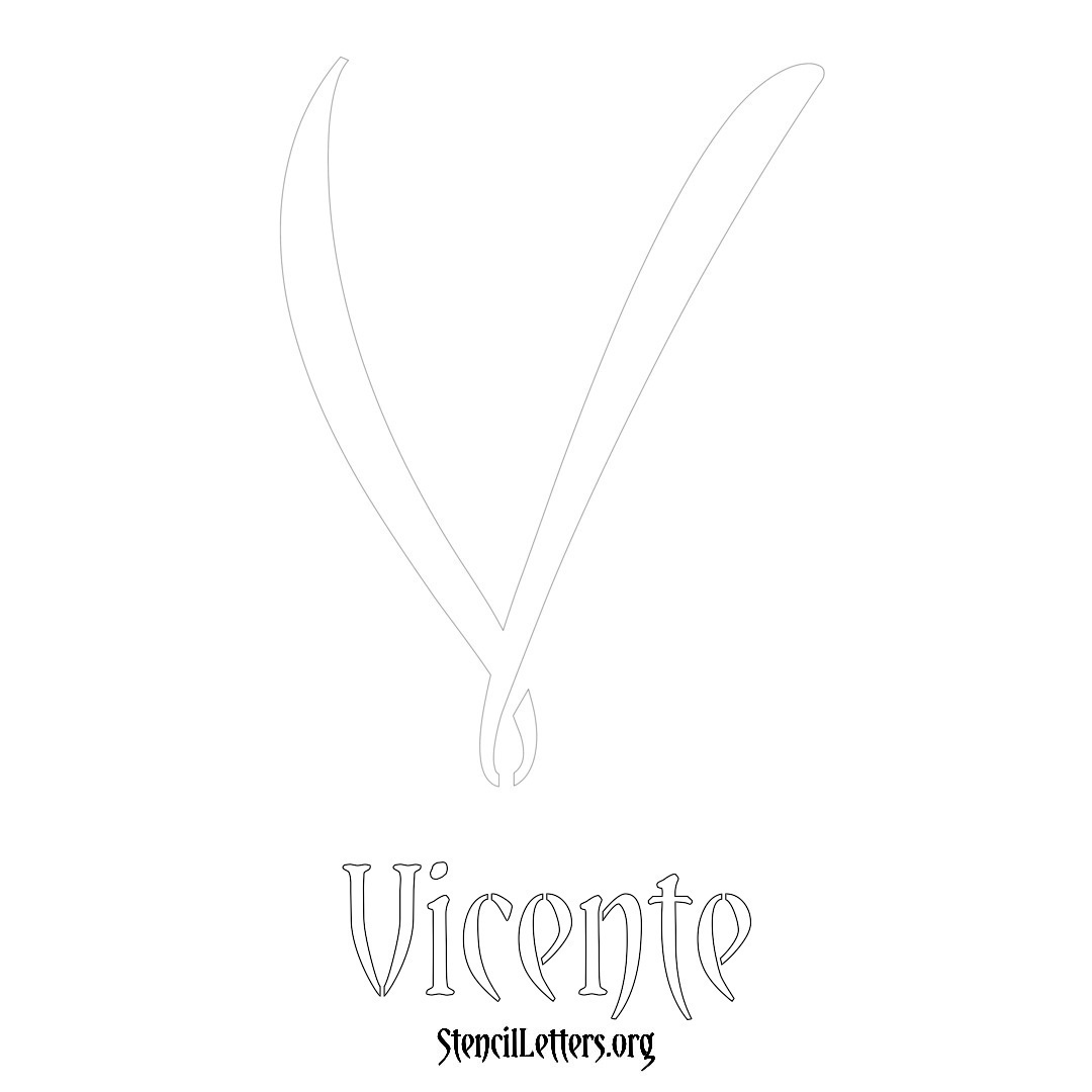 Vicente printable name initial stencil in Vintage Brush Lettering