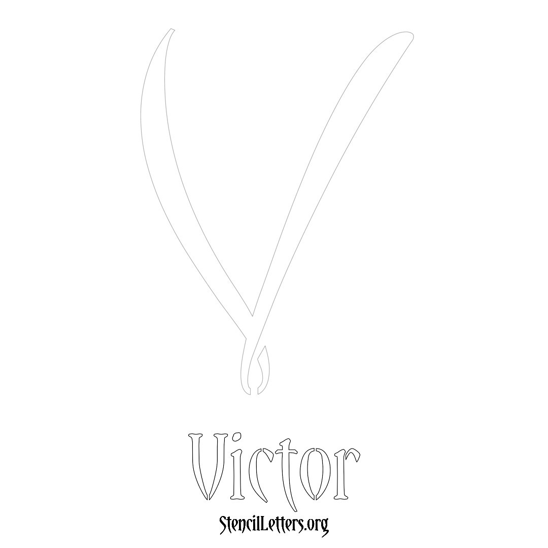 Victor printable name initial stencil in Vintage Brush Lettering