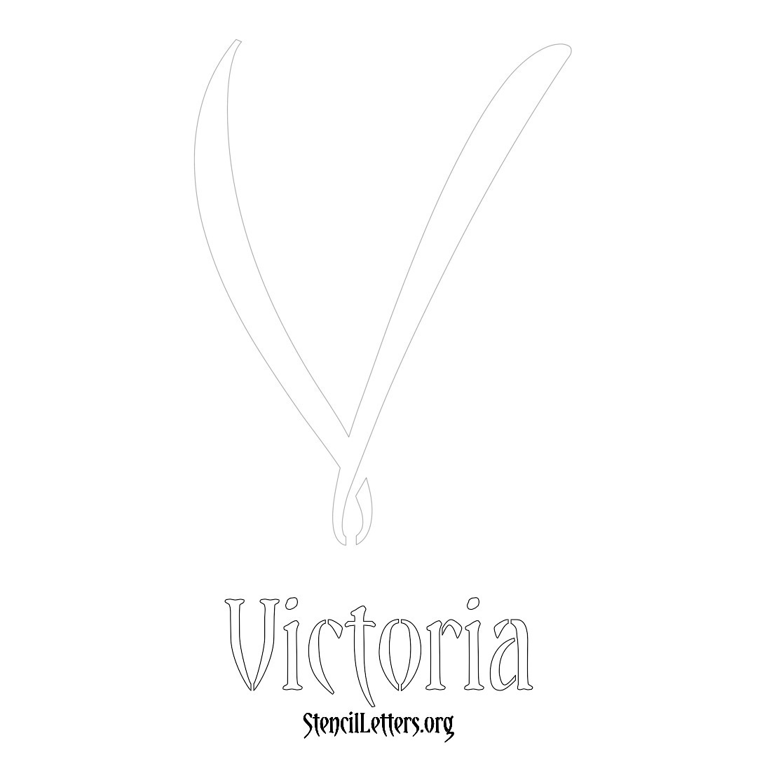 Victoria printable name initial stencil in Vintage Brush Lettering