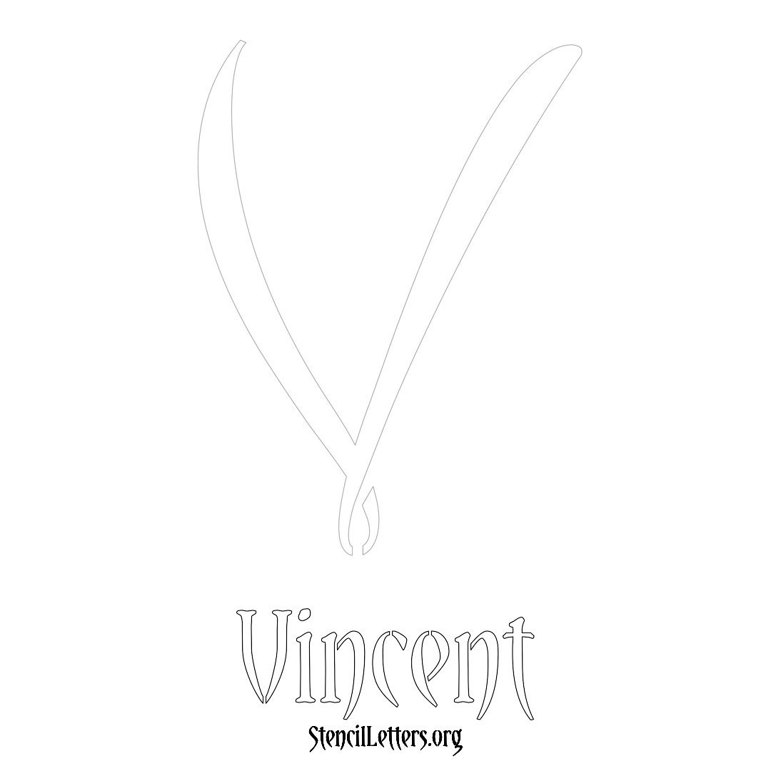 Vincent printable name initial stencil in Vintage Brush Lettering