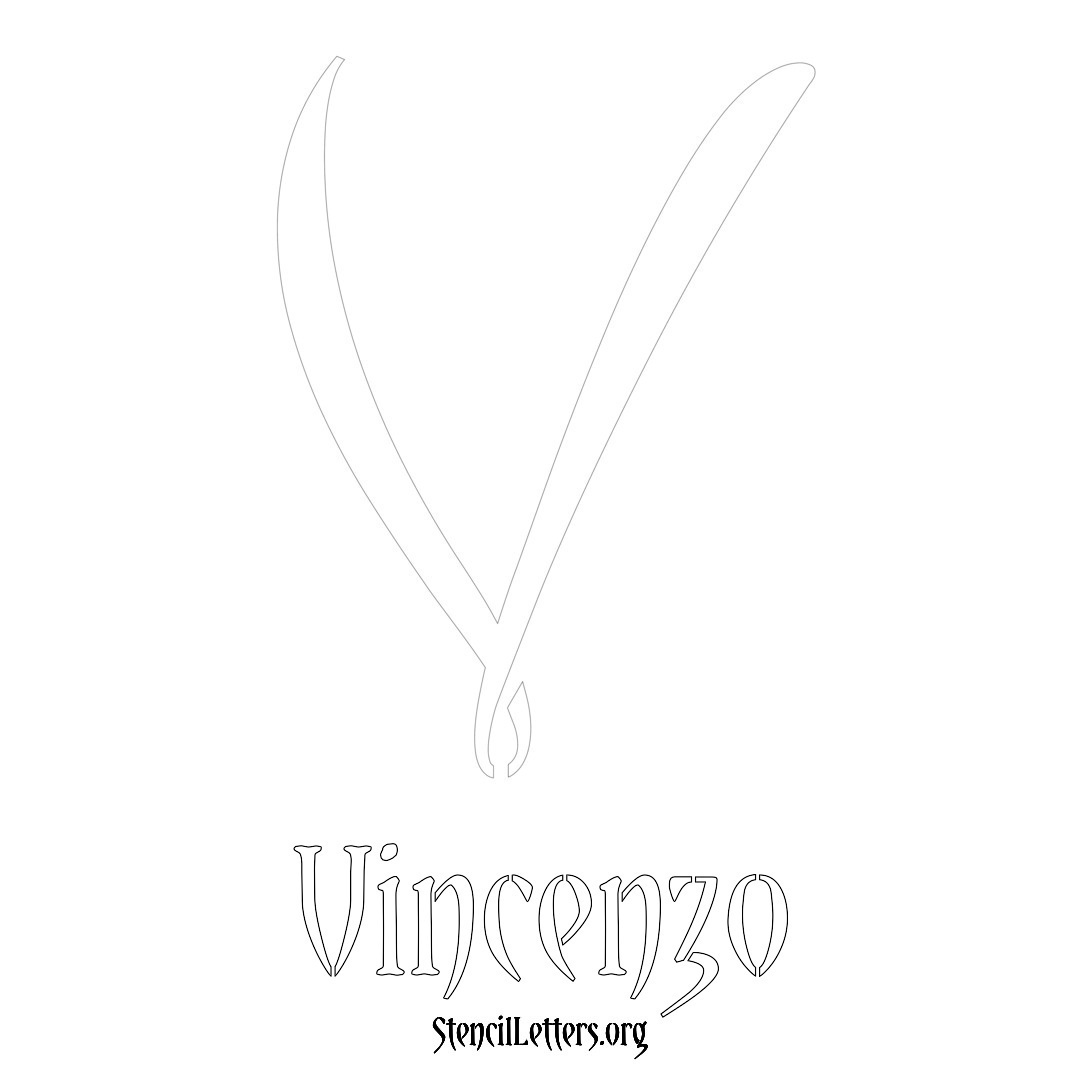 Vincenzo printable name initial stencil in Vintage Brush Lettering