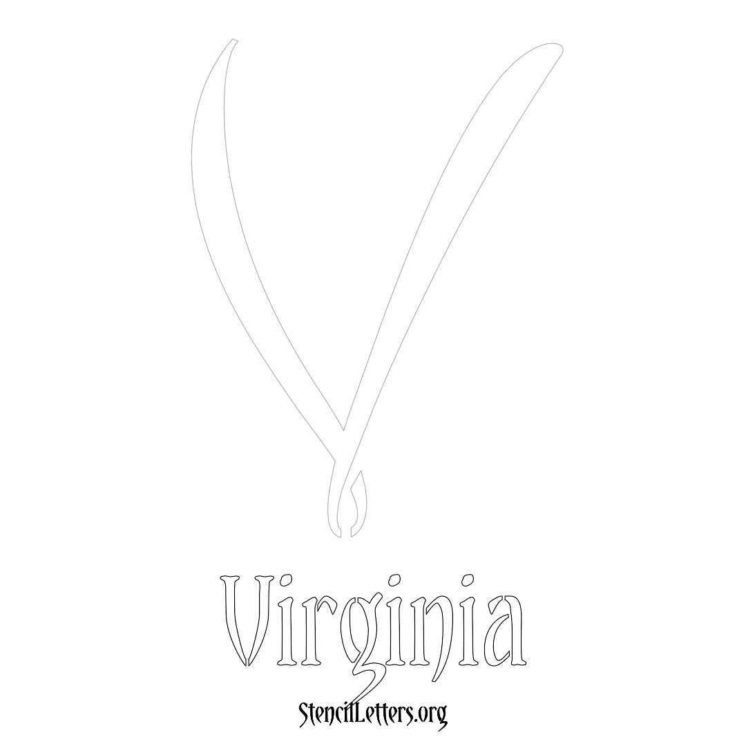 Virginia printable name initial stencil in Vintage Brush Lettering