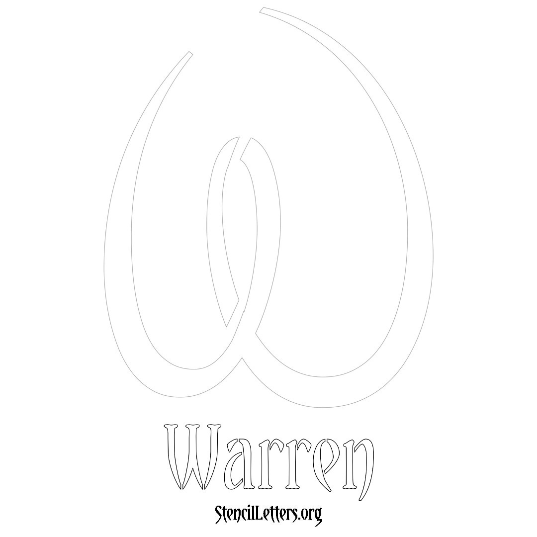 Warren printable name initial stencil in Vintage Brush Lettering