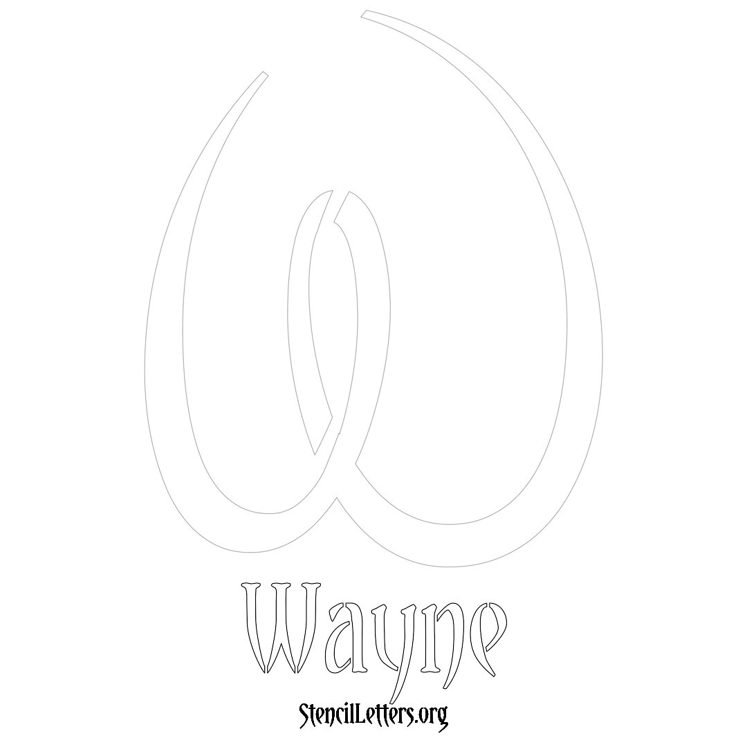 Wayne printable name initial stencil in Vintage Brush Lettering