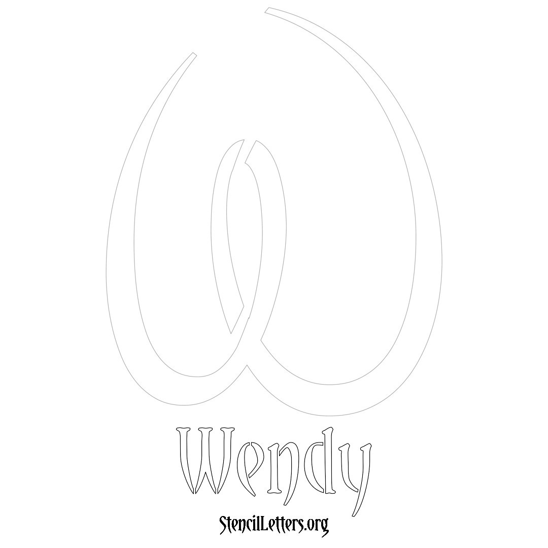 Wendy printable name initial stencil in Vintage Brush Lettering