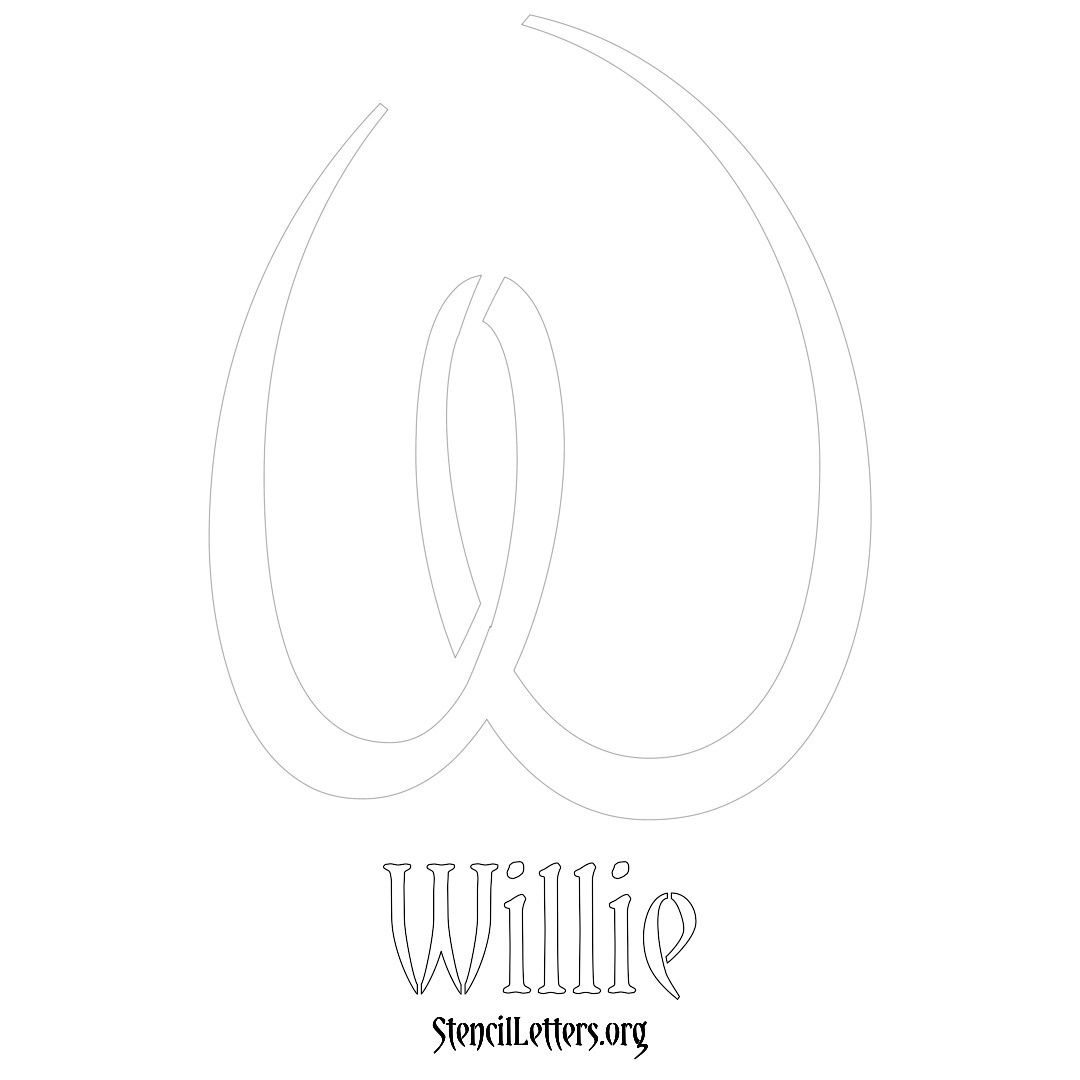 Willie printable name initial stencil in Vintage Brush Lettering