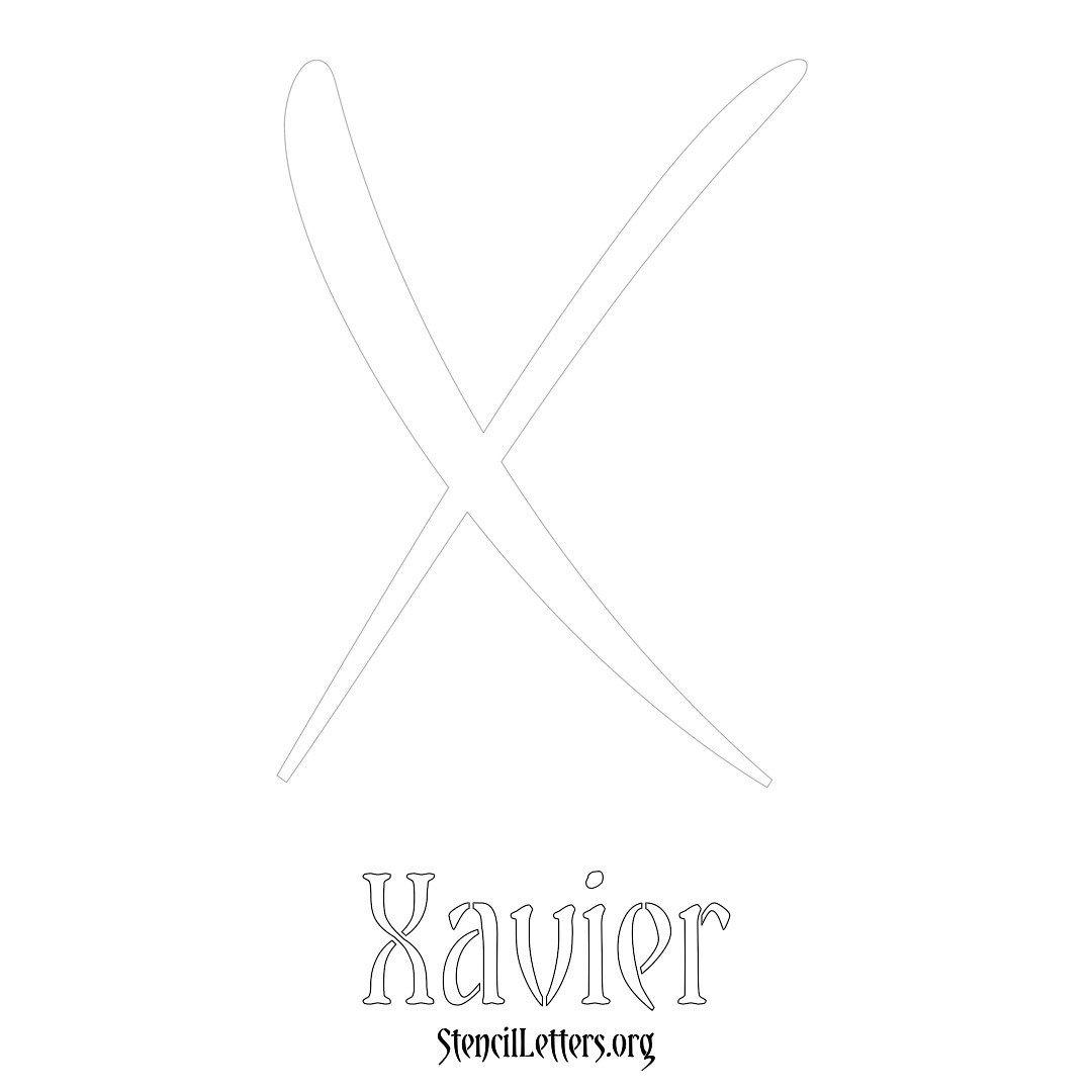 Xavier printable name initial stencil in Vintage Brush Lettering