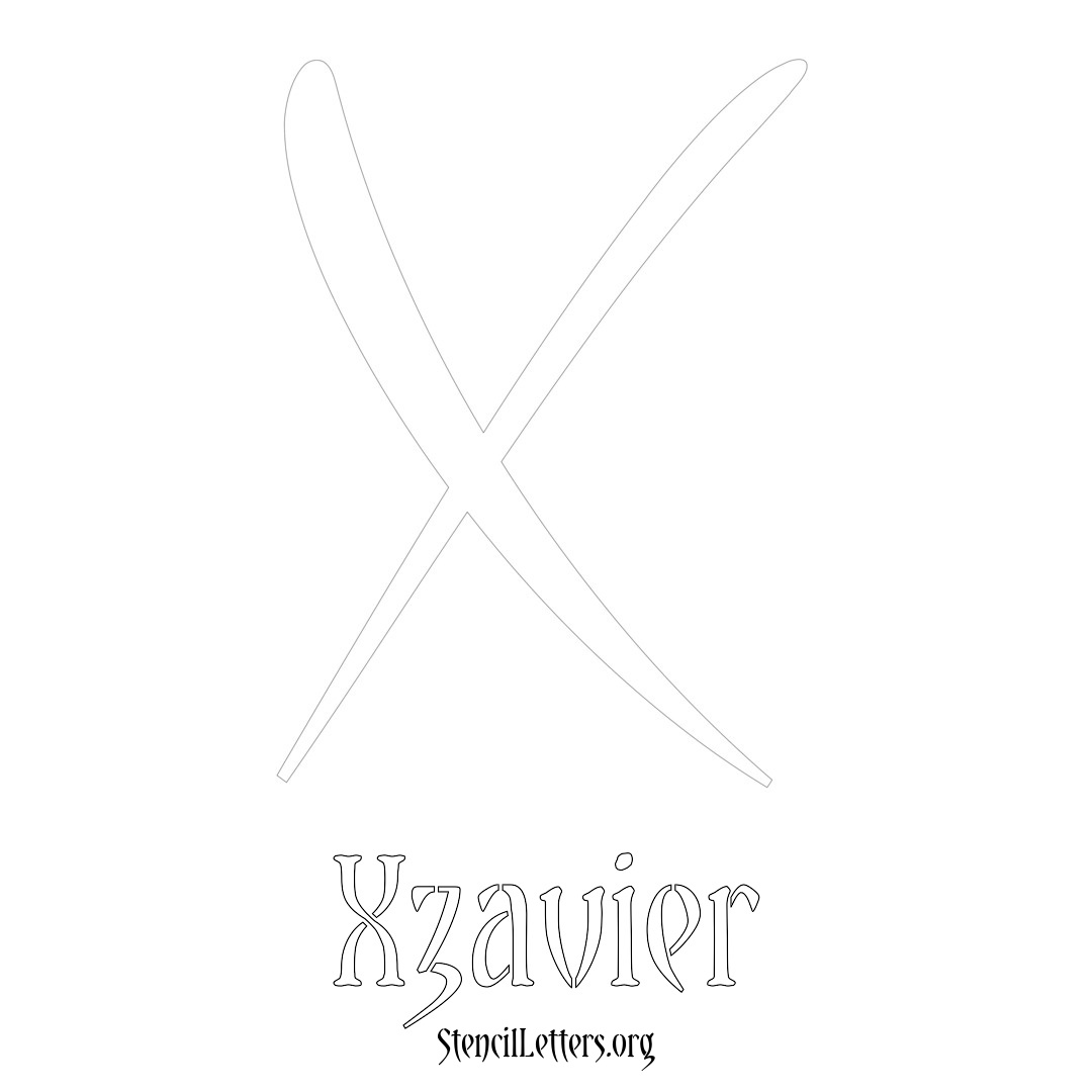 Xzavier printable name initial stencil in Vintage Brush Lettering