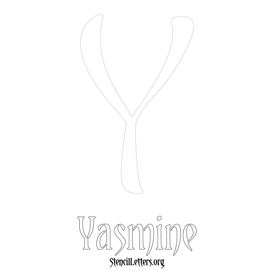 Yasmine printable name initial stencil in Vintage Brush Lettering