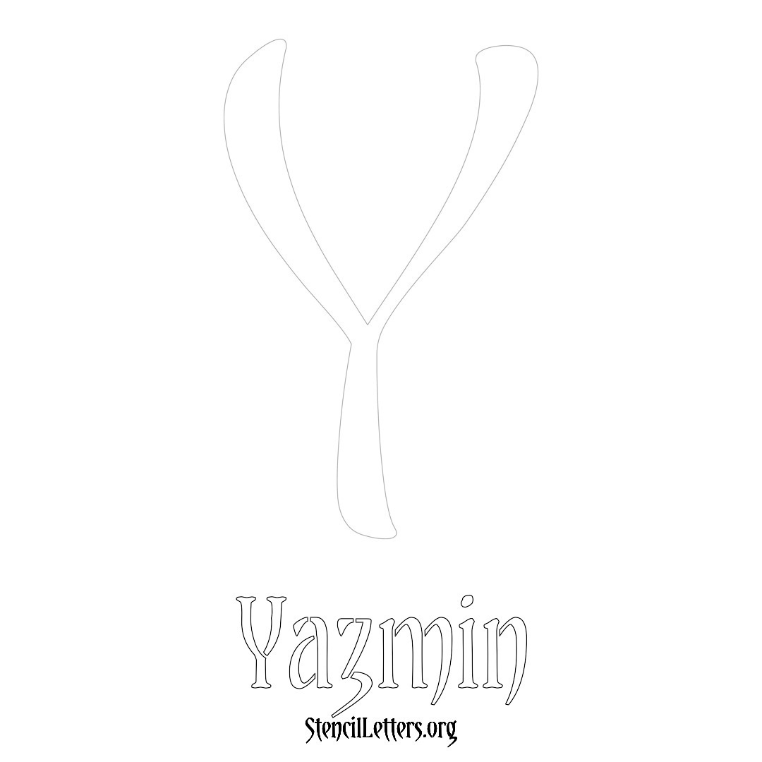 Yazmin printable name initial stencil in Vintage Brush Lettering