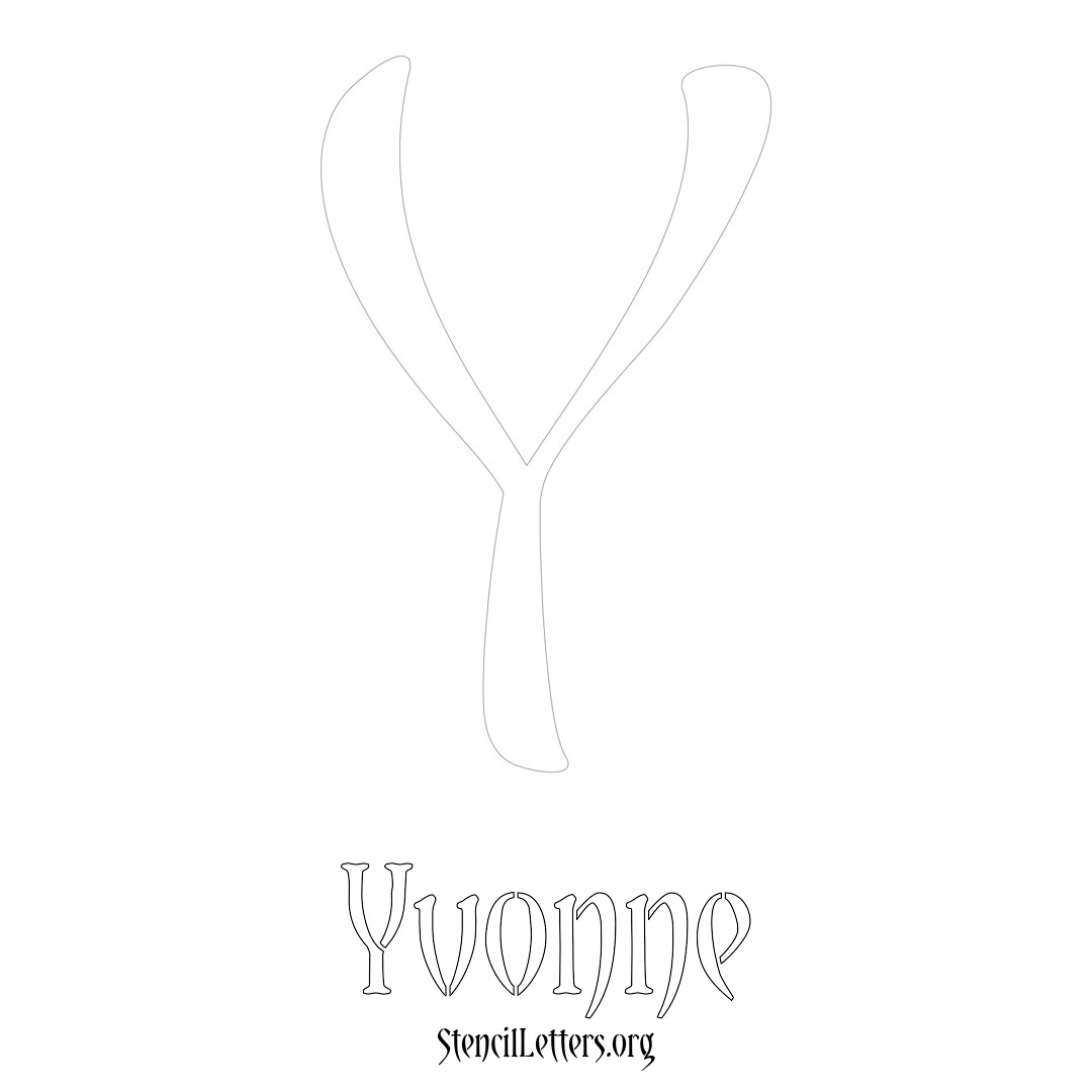 Yvonne printable name initial stencil in Vintage Brush Lettering