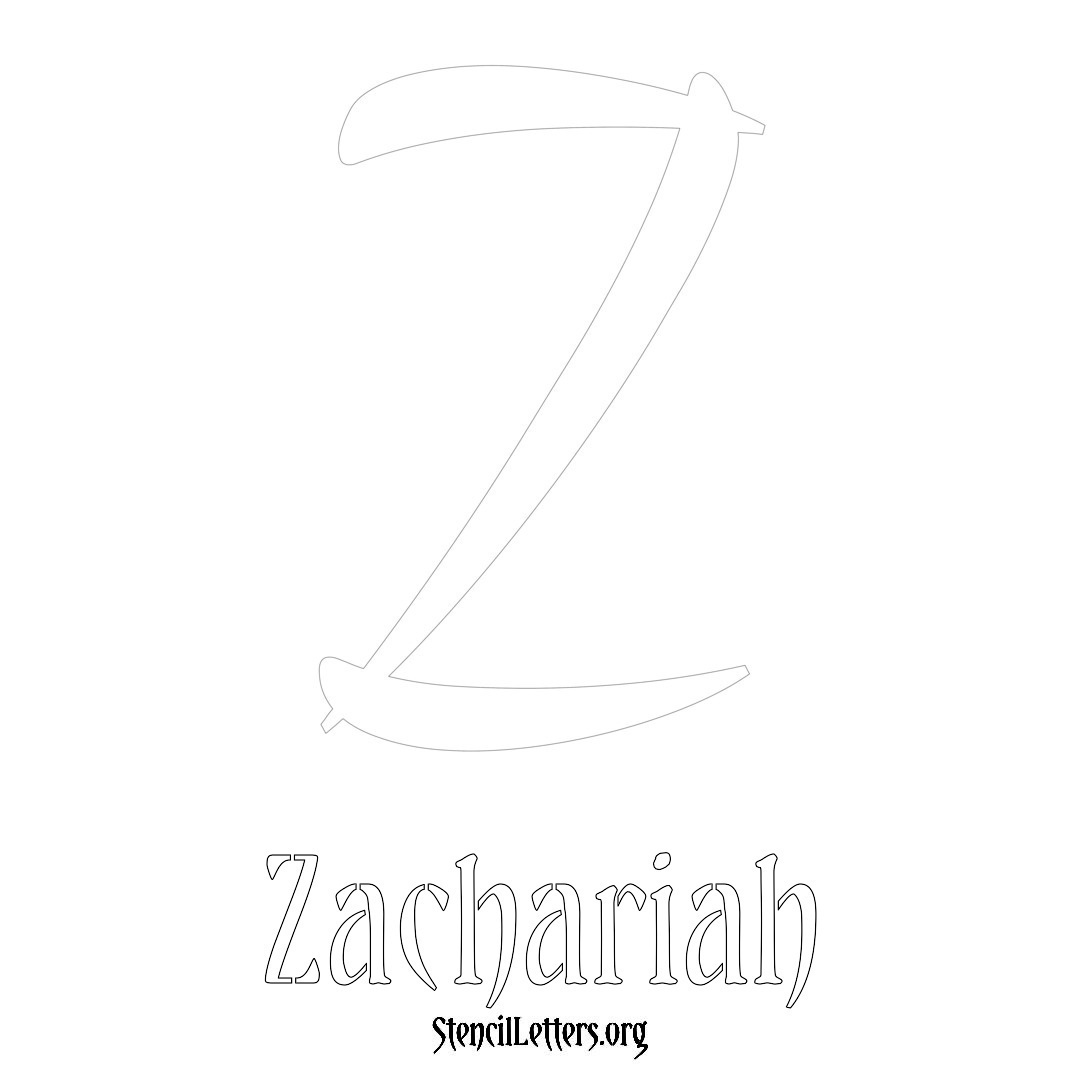 Zachariah printable name initial stencil in Vintage Brush Lettering