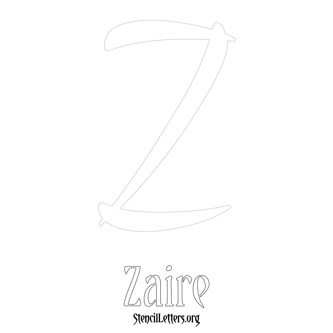 Zaire printable name initial stencil in Vintage Brush Lettering