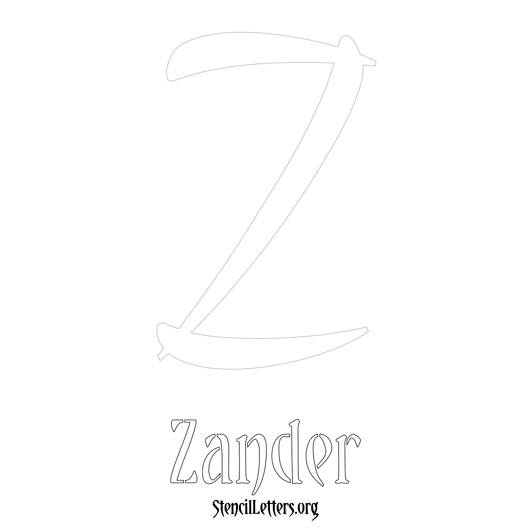 Zander printable name initial stencil in Vintage Brush Lettering