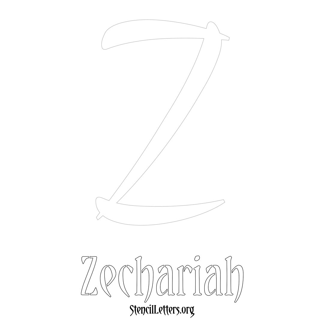 Zechariah printable name initial stencil in Vintage Brush Lettering