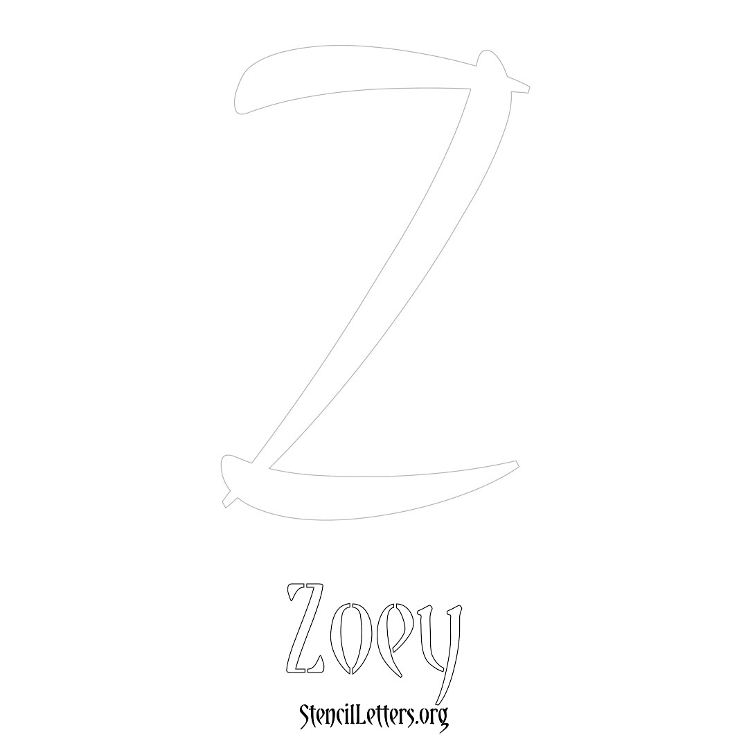 Zoey printable name initial stencil in Vintage Brush Lettering