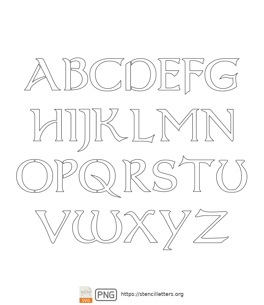 Fantasy Celtic uppercase letter stencils