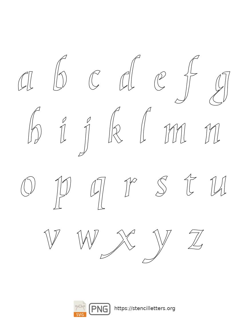 Graceful Cursive lowercase letter stencils
