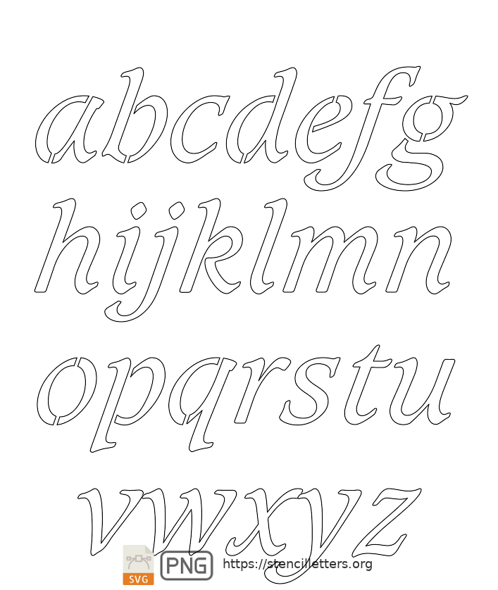 Italic Serif Calligraphy lowercase letter stencils
