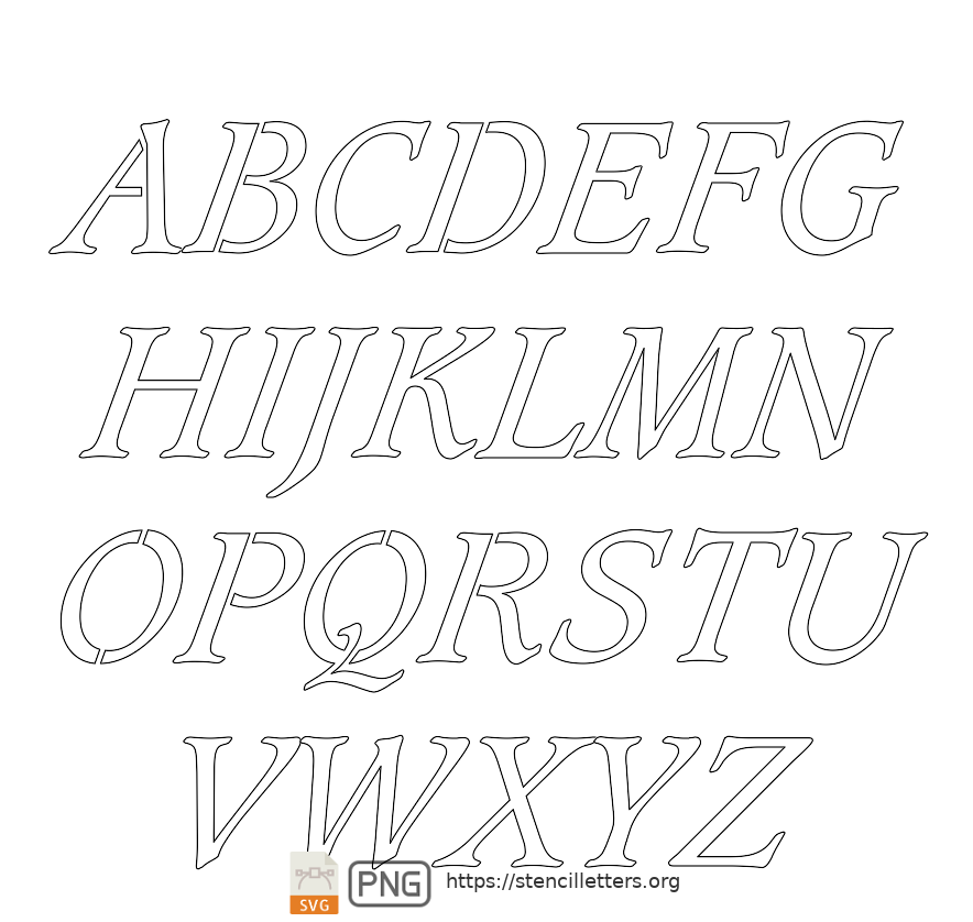 Italic Serif Calligraphy uppercase letter stencils