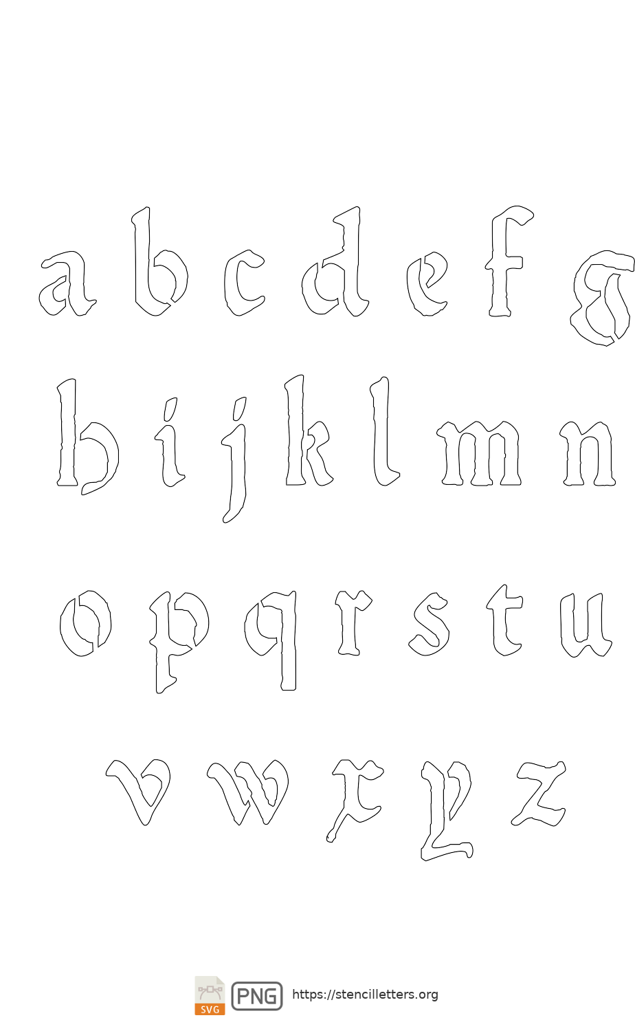Medieval Calligraphy Serif lowercase letter stencils