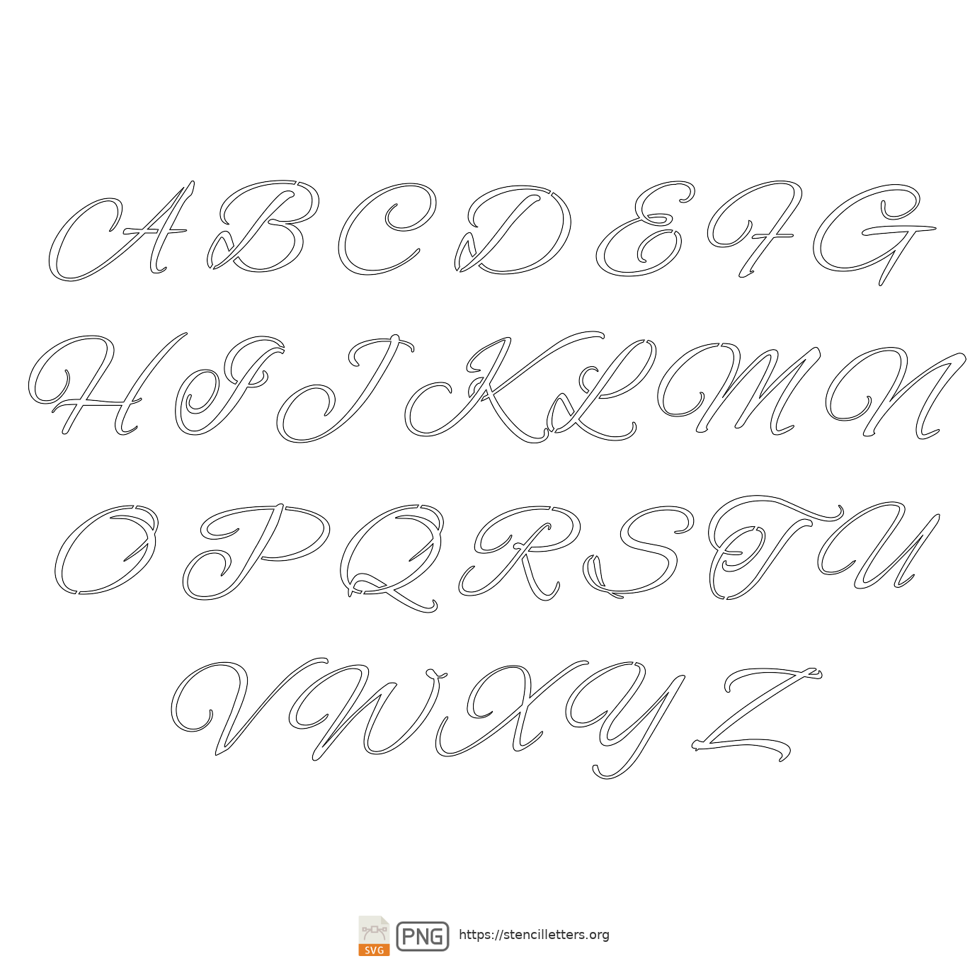 Running Cursive Script uppercase letter stencils