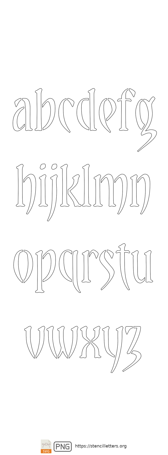 Stylish Gothic Serif lowercase letter stencils