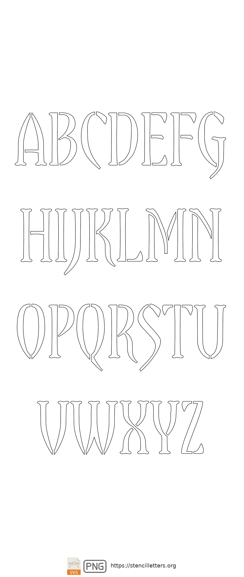 Stylish Gothic Serif uppercase letter stencils