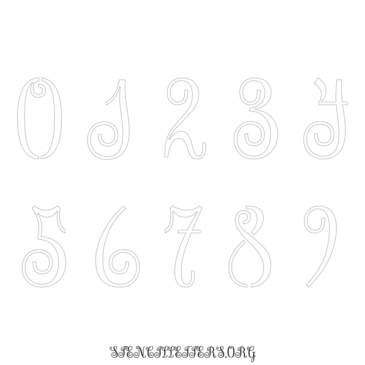 Free Printable Numbers Stencils Design Style 142 Cursive