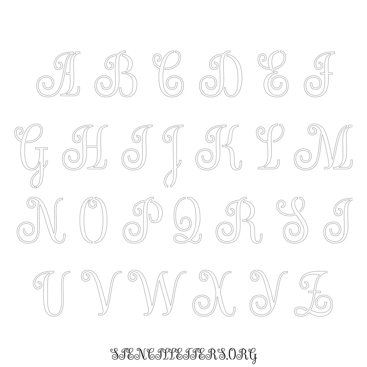 Free Printable Uppercase Letter Stencils Design Style 142 Cursive