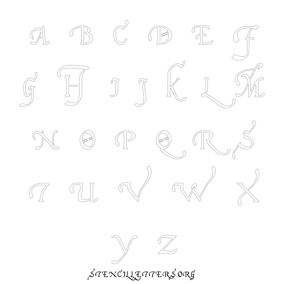 Free Printable Uppercase Letter Stencils Design Style 143 Cursive