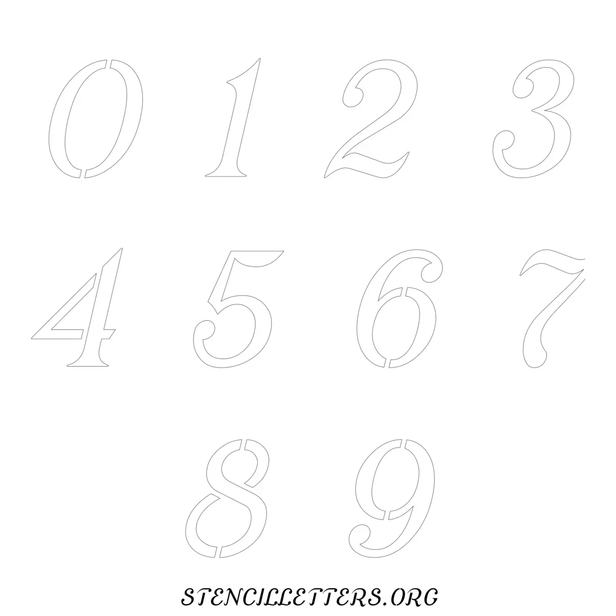 Free Printable Numbers Stencils Design Style 144 Cursive